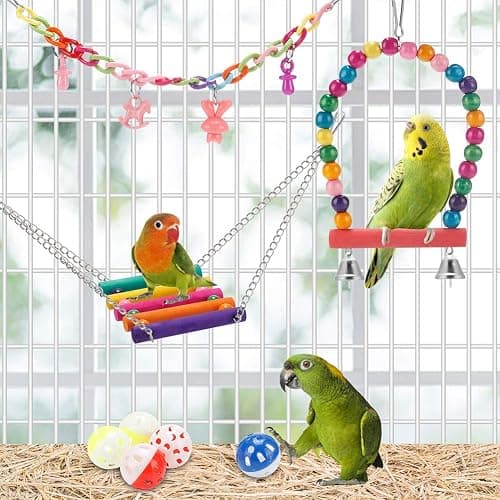 Swing Hanging Standing Chewing Toy Hammock Climbing Ladder, Cage Colorful Toys Suitable for Budgerigar, Parakeet, Conure, Cockatiel, Mynah, Love Birds, Finches thumbnail 5
