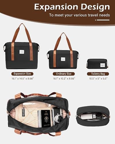 LONG VACATION 6 Piece Luggage Set Carry on Suitcase with ABS+PC hardshell, Spinner Wheels & YKK Zipper TSA Lock (BLACK-BROWN, 6 piece set) thumbnail 7