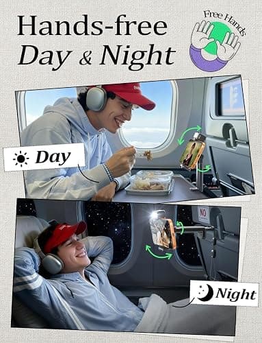 LISEN Best Airplane Tech Gadgets Tech Accessories Airplane Phone Holder (LED Light) Travel Essentials for Flying Gifts for Women Her Long Flight Travel Accessories for Women Men Selfie Photography thumbnail 2