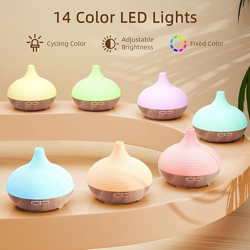 ASAKUKI 300ml Aroma Diffuser, Ultraschall Luftbefeuchter mit 8 * 10ml Ätherische Öle Set Diffusor, 14 Farben LED, 23dB Cool Mist Raumbefeuchter, Yoga, SPA, Zuhause Gelb thumbnail 5