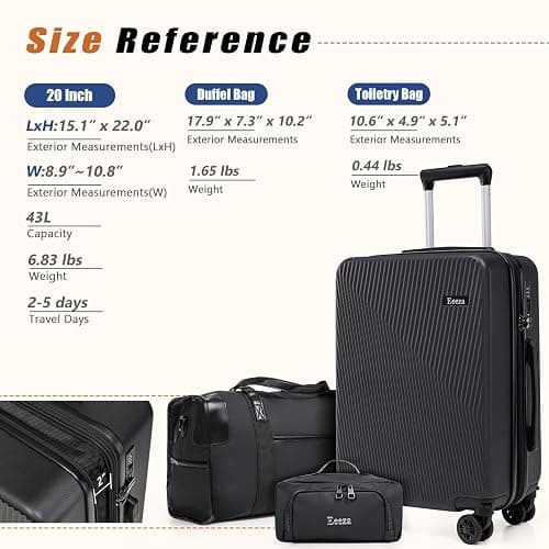 Eeeza Expandable Carry on Luggage Sets,Suitcases with Detachable Wheels Hardshell 22x14x9 Airline Approved,Lightweight Luggage Set with TSA Lock,Carry on Suitcase thumbnail 9