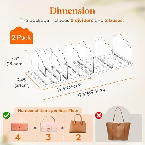 Lifewit Purse Organizer for Closet, Clear Handbags Storage Organizer, Adjustable Clutch Purse Storage Organizer Holder for Closet, 2 Pack Bookshelf Dividers for Sweater in Bedroom 35 x 24 cm/14 × 9.5" thumbnail 2