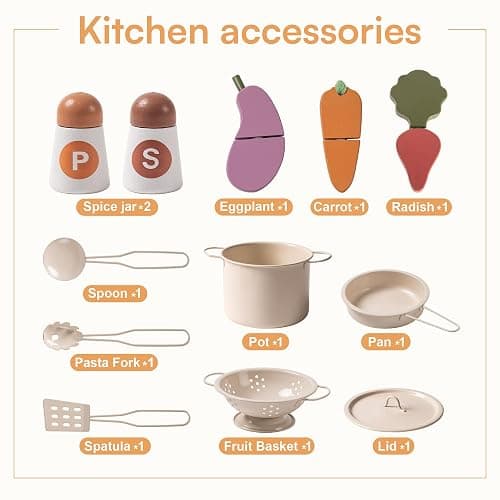 ROBOTIME Play Kitchen for Kids Toddlers, Wooden Pretend Play Kitchen Set Toy with Cutting Food Set, Toys Kitchen Gift for 3+ Year Old Kids, Girls & Boys thumbnail 6