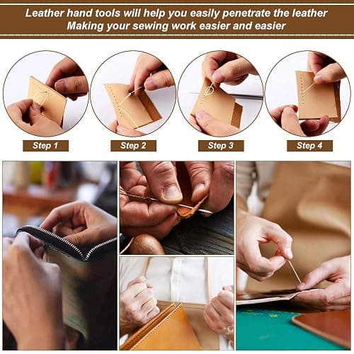 TANCUDER 14 PCS Aiguille Couture Main Cuir Aiguilles à Coudre Main et 3 Rouleaux de Fil de Nylon Kit Couture Cuir Différentes Aiguilles pour Perruques Tricot Canapés Artisanat(Noir + Marron + Blanc) thumbnail 5