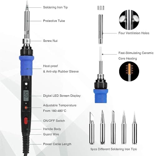 Soldering Iron Kit, 80W 110V LCD Digital Welding Tools, 356-896℉(180-480℃), Portable Adjustable Temperature Solder Irons, for Metal, Jewelry, Electric Repairing, DIY thumbnail 2