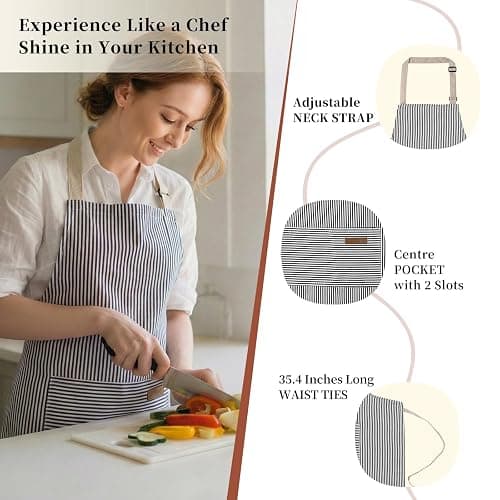 ARBINSON 2 Pack Cooking Aprons Adjustable Bib Apron for Women with 2 Pockets, Kitchen Restaurant Men Chefs Aprons thumbnail 2