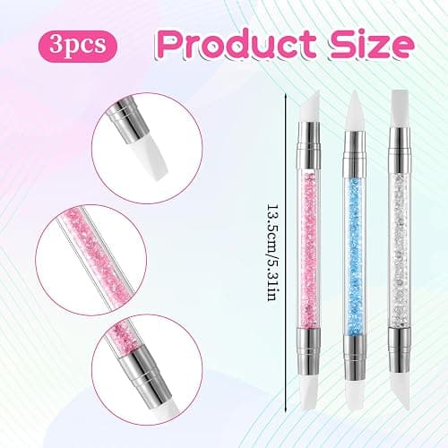 3 Stück Nagel Pinsel Silikon Nagelbürst,Gel Schnitzen Pinsel,Nagelkunst Skulptur Stift,Doppel Köpfe DIY Maniküre Werkzeug,Strassstein Picker,Nageldesign Stifte für Gelnägel Nagelfolie Zeichnen thumbnail 2