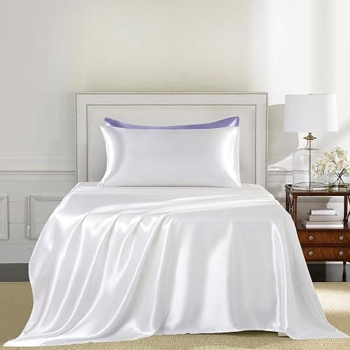 GOLAL Satin Sheets Twin XL Size - 3 Pieces Luxury Silky Soft Bed Sheets, Wrinkle-Free White Satin Silk Sheet Set with 1 Deep Pocket Fitted Sheet, 1 Flat Sheet, 1 Pillow case thumbnail 2