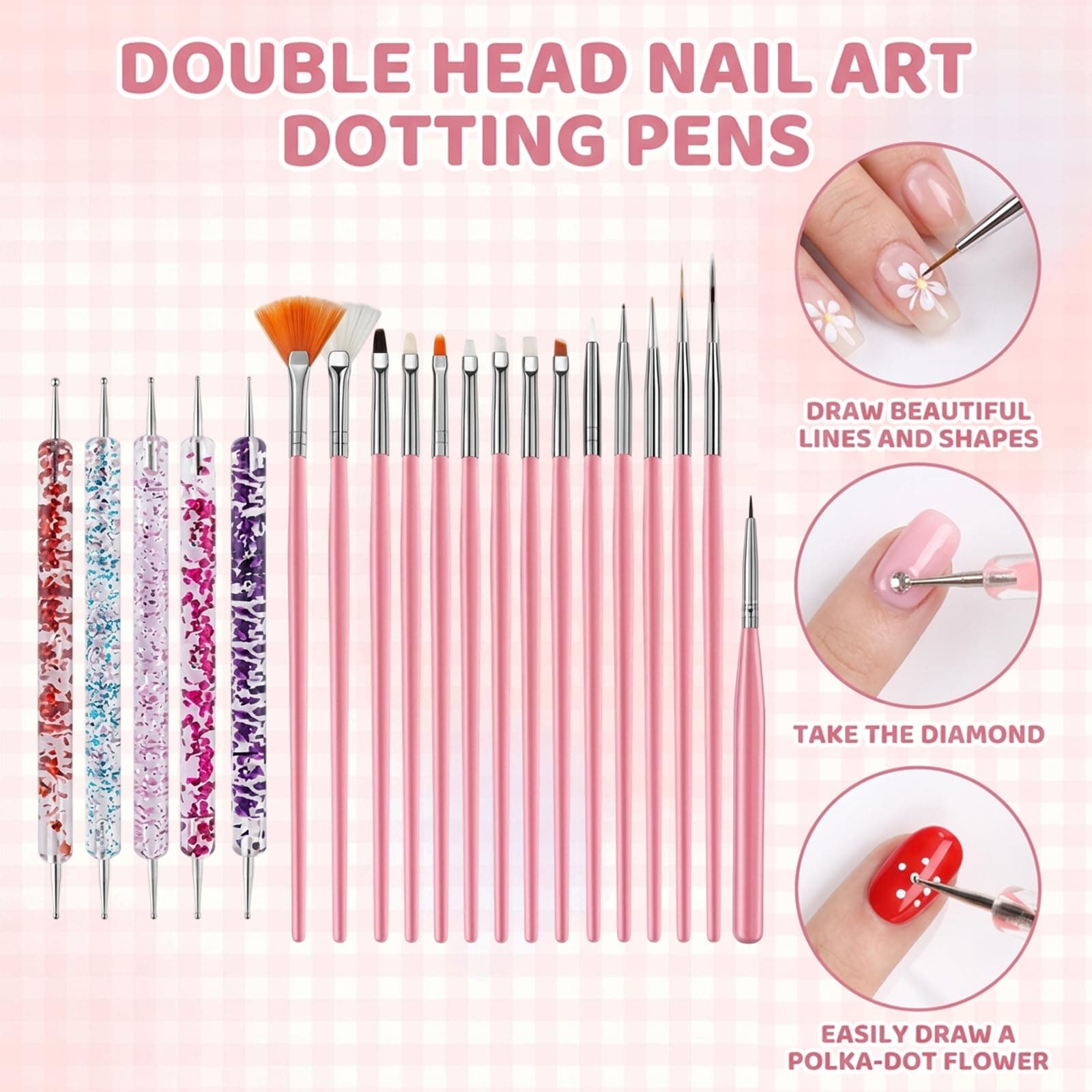 20 PCS Nail Art Brushes, Professional Nail Brushes Set for Nail Art, Complete Nail Tools Kit with Various Brush Types for Detailed Designs and Creative Manicures thumbnail 3