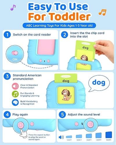 Aullsaty Talking Flash Cards for Toddlers 1-3, Upgraded 248 Sight Words Montessori Speech Therapy Toy, Autism Sensory Educational Learning Toys, Birthday Gift for Boys Girls (Blue) thumbnail 4