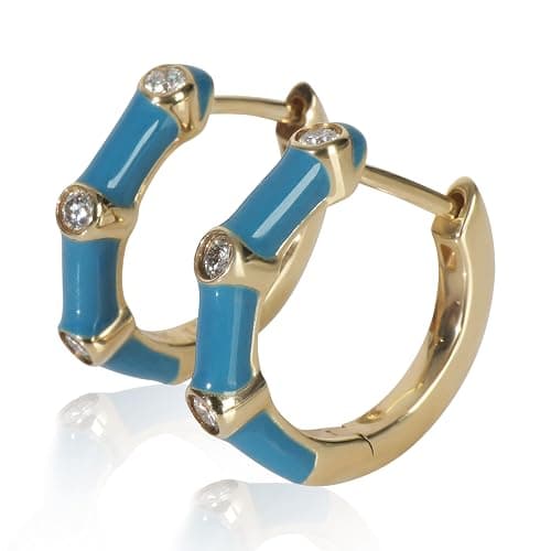 myGemma, Pre-Loved Blue Enamel Huggie Earrings, Yellow Gold, Diamond, 14 mm thumbnail 3