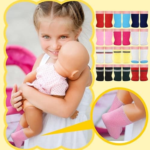 Honoson 16 Pairs Doll Socks for American 18 Inch Doll Socks Accessories Gifts for Holiday Birthday, Multicolor thumbnail 4