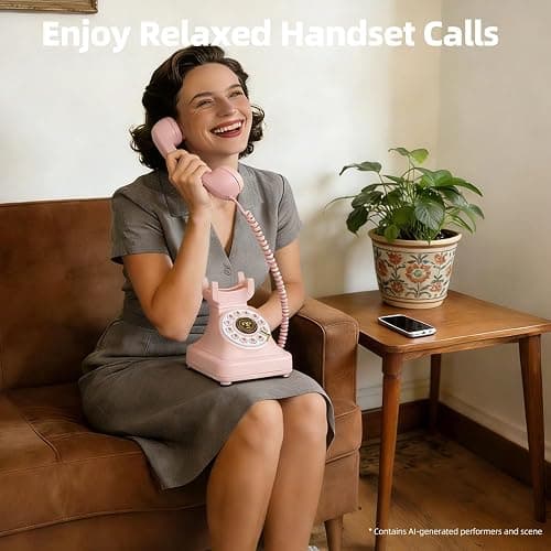 Vintage Bluetooth Phone, Retro Desk Telephone with Gold Accents, Loud Nostalgic Ringtones, Bluetooth Connects to Smartphone for Home & Office, Pink thumbnail 5