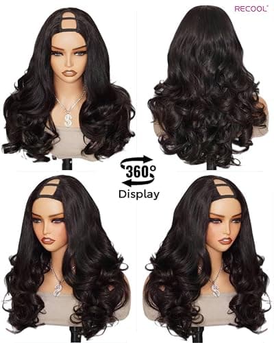 RECOOL Loose Body Wave U Part Wig Human Hair 180% Density Drawstring No Sew in No Glue Half Wigs Human Hair U Shape Clip In Half Wigs Layered Cut Wigs (U Part Layered Body Wave Wig, 16Inch) thumbnail 6