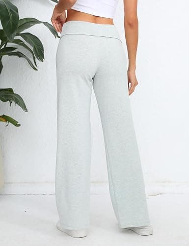 HeSaYep Women's Wide Leg Sweatpants Workout Lounge Pants Fold Over Low Rise Yoga Pants thumbnail 2