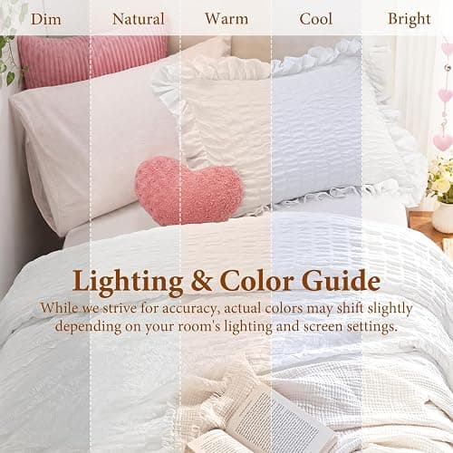 JOLLYVOGUE White Twin Size Comforter Set, 2 Pieces Seersucker Lightweight Fluffy Bedding Set, Twin Ruffle Comforter, All Season Soft Microfiber Shabby Chic Bed Set thumbnail 8