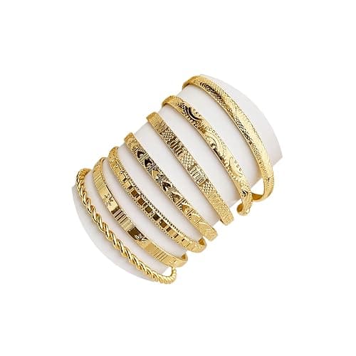 IFKM Gold Bangle Bracelets For Women, 14k Gold Plated Multi Layer Stackable Cuff Bracelet Set, Trendy Elegance Charms Non Tarnish Minimalist Textured Boho Jewelry Gift for Women - Image 1