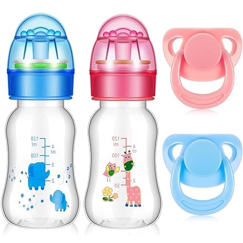 Jexine 4 Pieces Reborn Doll Accessories, Includes 2 Magnetic Pacifier and 2 Doll Bottles, Feeding Bottle Gift for Shower Birthday, Random Pattern(125 ml,Cute,Pink,Blue) - Image 1