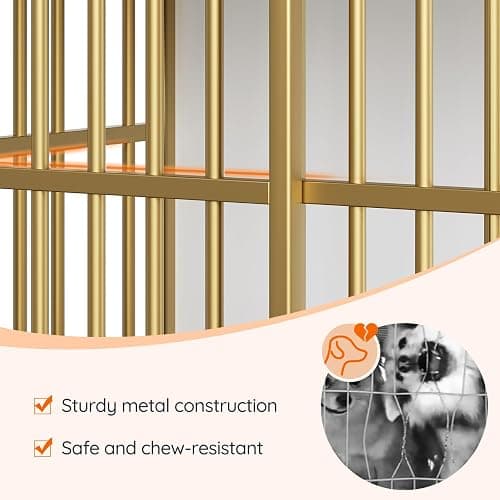 HOOBRO 38.6" Dog Crate Furniture, Wooden Dog Kennel Indoor, Heavy Duty Dog Cage for Small/Medium Dog, Decorative Side End Table, White and Gold DW100GW03 thumbnail 8