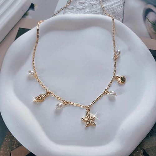 Rumgey Charm Necklace for Women - Dainty Gold Beach Necklace Cute Shell Necklaces Charm Accessory Beach Starfish Pendant Preppy Stuff Summer Jewelry thumbnail 5