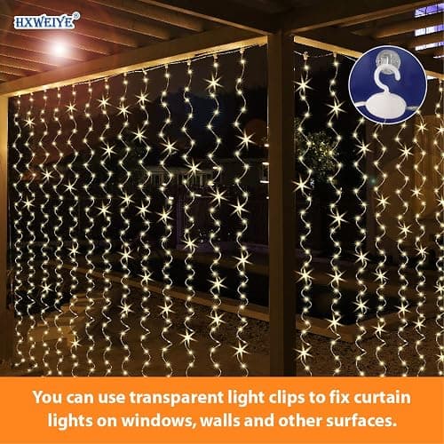 HXWEIYE 300LED Fairy Curtain Lights, 9.8x9.8Ft USB, Remote & 8 Modes | Timer, Dimmable, String Lights for Bedroom Indoor Outdoor Weddings Parties and Decorations, Warm White thumbnail 3