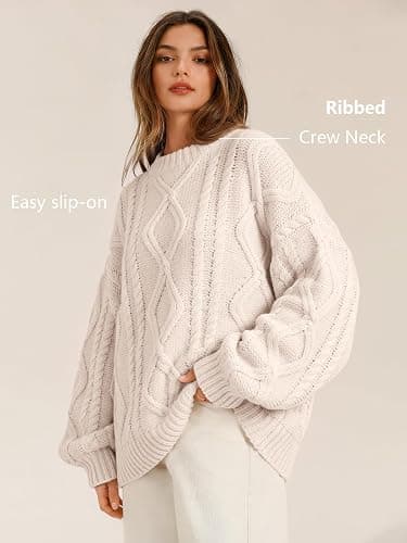 Trendy Queen Women's Oversized Cable Knit Sweaters 2026 Fall Outfits | Quiet Luxury Style, Chunky Knit Texture, Winter Holiday Outfit, Easy Layering Piece, Fall Fashion Staple thumbnail 4