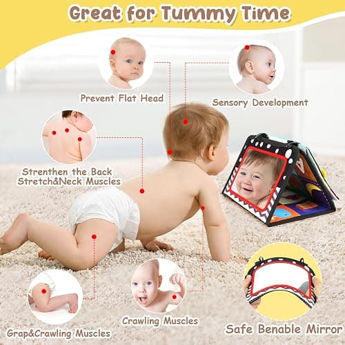 URMYWO Tummy Time Toys - Black and White Baby Toys - Baby Mirror - High Contrast Baby Toys for Newborn Brain Development - Infant Sensory Toy 0-3-6-12 Months - Visual Stimulation Montessori Toy Gift thumbnail 6