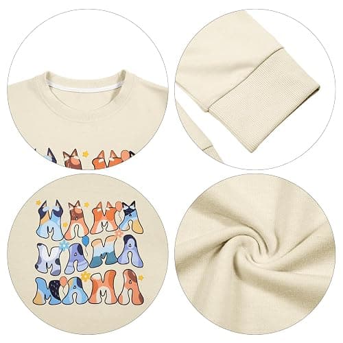 MOUSYA Oversized Mama Sweatshirt Woman Mama Letter Print Pullover Tops Trendy shirt Casual Crewneck Loose Sweatshirts thumbnail 6