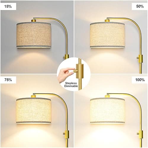 Nintiue Upgraded Modern Arc Dimmable Tall Standing Floor Lamp with Linen Shade, 1200 Lumens LED Bulb Included, for Living & Reading Room, Bedroom, Office & Nursery, Gold thumbnail 3