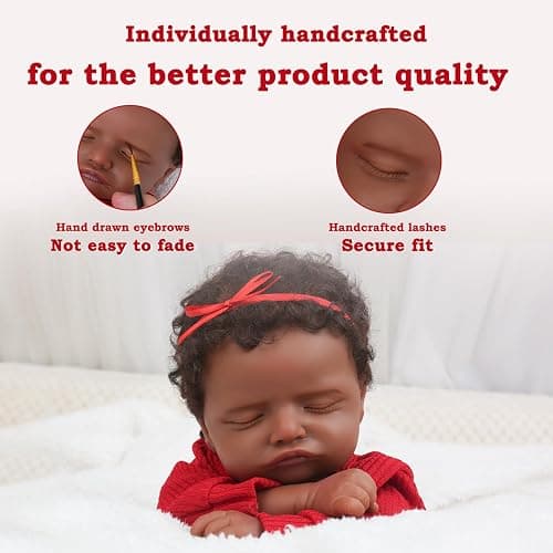 CHAREX Realistic 18 Inch Reborn Baby Doll - African American Sleeping Newborn Handcrafted Lifelike Black Skin Perfect for Kids Aged 3 and Up with Accessories thumbnail 3