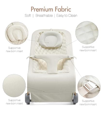Baby Bouncer, Beige Portable Bouncer Seat for Baby, Ergonomic Design, Suitable for babies up to 20 lbs thumbnail 6