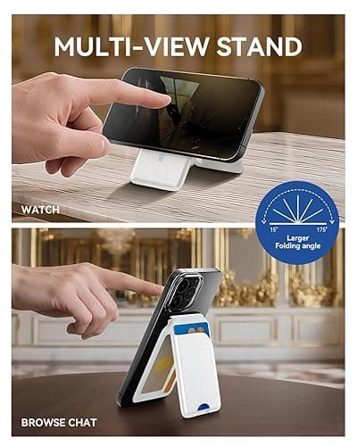 TWZKG for MagSafe Wallet, 5 Card Holder with Stand, Magnetic Phone Wallet Stand for iPhone 16/15/14/13/12 Series,RFID Blocking Vegan Leather,White - White thumbnail 3