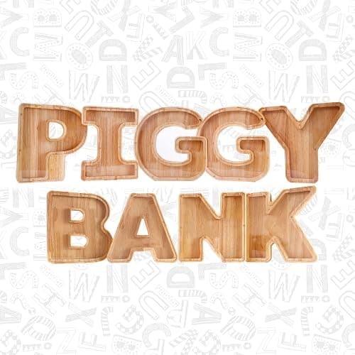 WOOD CITY Letter Piggy Bank for Adults Boys Girls Kids, Wooden 9 inch Large Personalized Bills and Coins Bank Money Box, Customized Name DIY Creative Gift for Real-Money, Alphabet Decorations (N) thumbnail 4