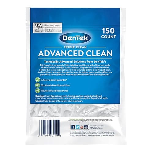 DenTek Advanced Clean Floss Picks with No Break & No Shred Dental Floss, Plaque Remover, 150 Count thumbnail 9