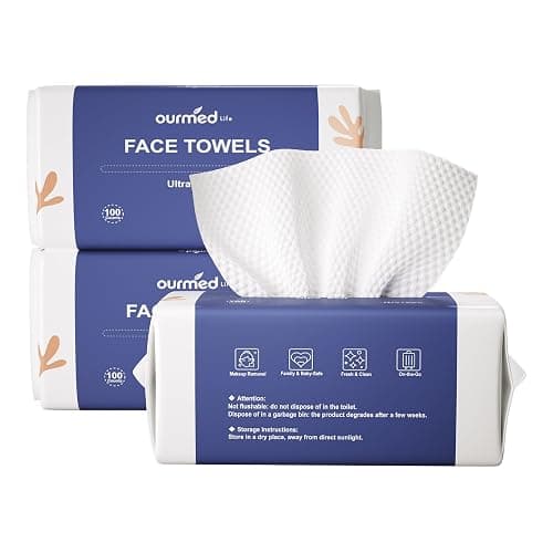 Ourmed Life Face Towels, Disposable Biodegradable Clean Facial Towels for Sensitive Skin, Lint- free Face Cloths for Makeup Remover, Skincare and Women Cleaning, Dry Wipes,300 Count Dot Texture - Image 1