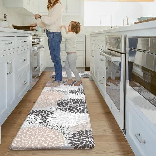 Kitchen Rugs and Mats Cushioned Anti Fatigue Kitchen Mat 2PCS Non-Skid Waterproof Boho Kitchen Runner Rug Comfort Foam Standing Mat for Office,Laundry,Kitchen Sink,Grey Floral thumbnail 8