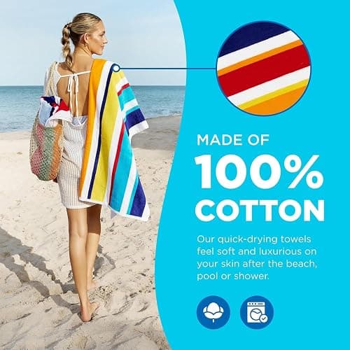Ben Kaufman Joey Velour Colored Classic Multi-Color Stripe Beach & Pool Towel - Large Cotton Towel - Soft & Absorbant - Assorted Colors - 32” x 62” - 4 Pack thumbnail 4