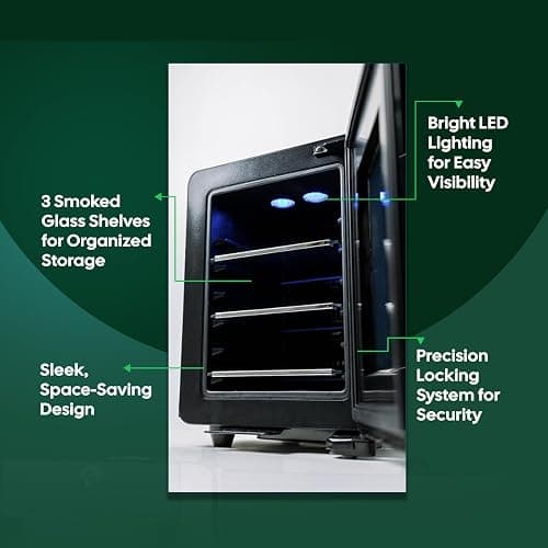 Terpkooler Essential Cooler Compact Portable Mini Fridge with Temp & Humidity Control, 3 USB Ports, Smoked Glass Shelves, Lockable UV Glass Door for Herbs, Oils, Cosmetics, and More thumbnail 4