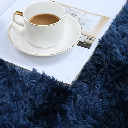duduta Navy Blue Fluffy Bedroom Rug 3x5 ft, Tie-Dye Shag Plush Area Rug for Nursery Playroom Dorm Living Room Decor thumbnail 2