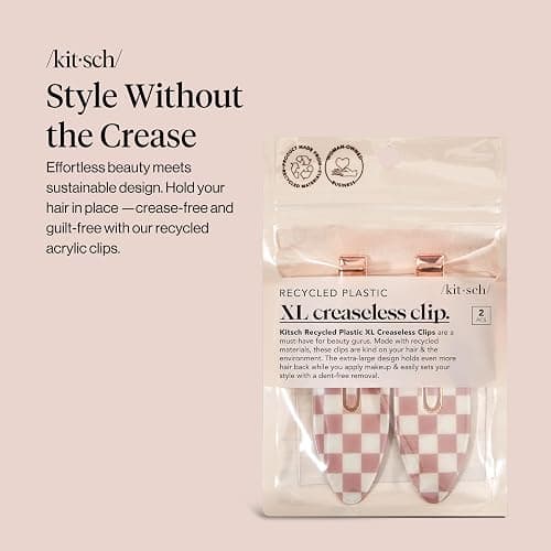 Kitsch Creaseless Hair Clips for Women - No Crease, No Bend Hair Clips for Styling, Bangs, Makeup Application, Face Wash | Recycled Acrylic - Checkered Terracotta | Ideal Gifts for Women, 2pcs thumbnail 2