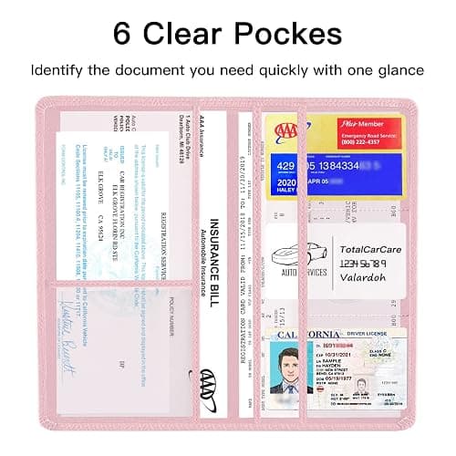 Valardoh Premium Car Registration and Insurance Card Holder, Car Document Holder for Cards, Driver License & other Essential Documents (Pink) - Pink thumbnail 3