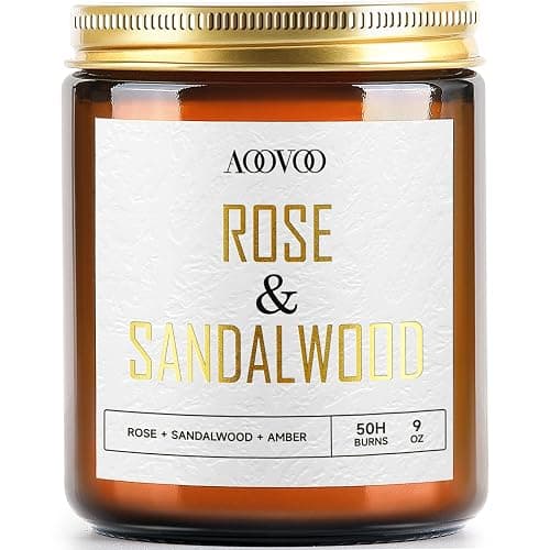 AOOVOO Rose Sandalwood Candle - Sandalwood Candle, Scented Candles, Soy Candles, Aromatherapy Candle, Soy Wax Candle, Candle for Home Scented, 9oz - Image 1