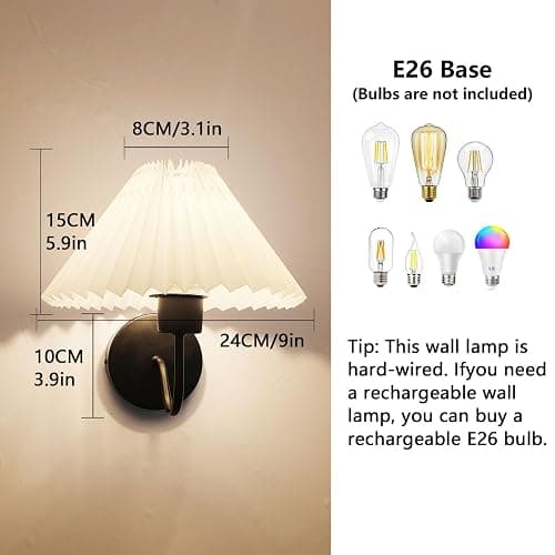 IBalody Black Wall Sconces Sets of 2, Pleated Fabric Wall Lamp Modren Bedside Wall Light Bathroom Dresser Vanity Light Hardwired Wall Lighting for Bedroom Living Room Hallway Kitchen thumbnail 3