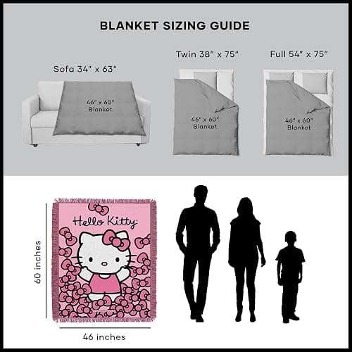 Northwest Hello Kitty Woven Jacquard Throw Blanket, 46" x 60", Perfect Polka Dots thumbnail 3