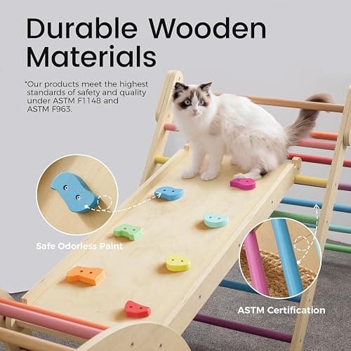 Tiny Land Pikler Triangle Set, 7-in-1 Foldable Pikler Triangle Climbing Toys Set for Kids,Baby Indoor Playground Jungle Gym, Wooden Montessori Climbing Set for Toddler (Rainbow) thumbnail 6