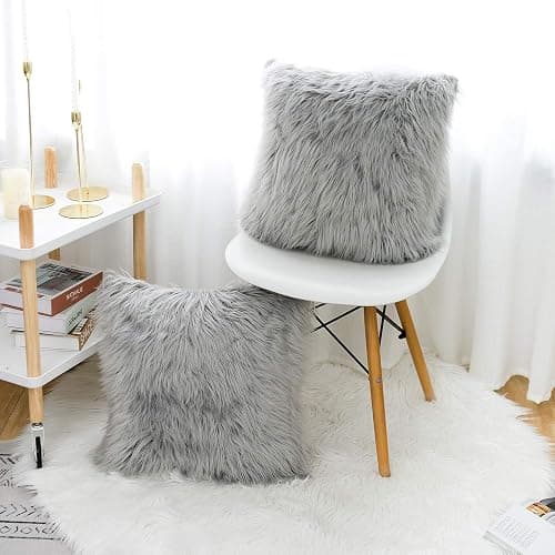 WLNUI Set of 2 Light Grey Christmas Decorative Pillow Covers New Luxury Series Merino Style Faux Fur Fluffy Throw Pillow Covers Fuzzy Cushion Case for Sofa Bedroom Living Room Home Decor 18x18 Inch thumbnail 4