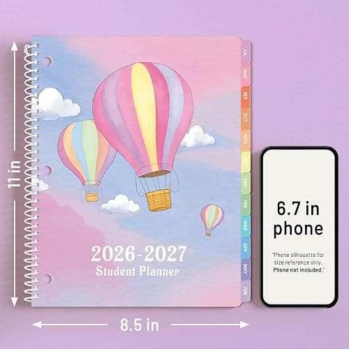 SUNEE Elementary Student Planner 2026-2027, Academic Year Jul. 2026 - Jun. 2027, 8.5"×11" School Planner, Weekly & Monthly Lesson Datebooks with 3-Hole Punched/Bookmark/Monthly Tabs, Colorful Balloon thumbnail 2