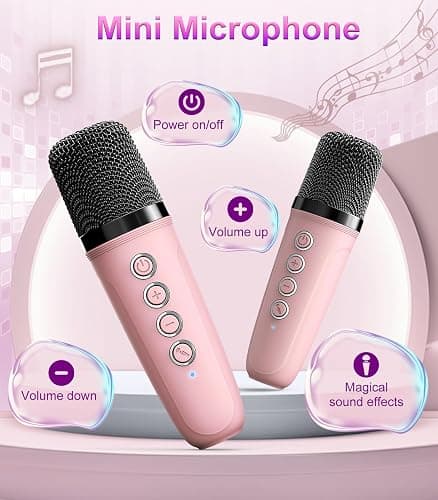 TiMOVO Mini Karaoke Machine, Portable Bluetooth Speaker with 2 Wireless Microphones and LED Lights, Birthday Gifts for Family Home Party, Pink thumbnail 4