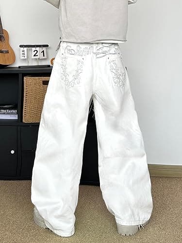 DFGIGT Mens Baggy Jeans Hip Hop Stylish Embroidery Wide Leg Loose Fit Y2k Jeans Casual Skater Streetwear Denim Pants thumbnail 2