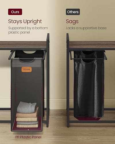 VASAGLE Laundry Hamper, Laundry Sorter Rolling Cart with Shelves, Small Side Pockets, 6 Labels, 2 Compartments, 26.4 Gal. (100 L), Ink Black and Ash Brown UBLH222BH01 thumbnail 5